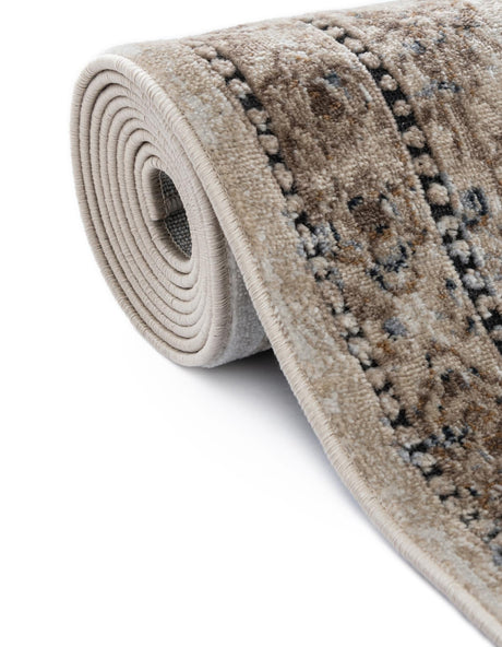 Beige 7' 10 x 7' 10 Chateau Round Area Rug 85% Polypropylene & 15% Chenille With Cotton Backing Traditional Vintage Distressed Carpet for Classical Interior Design Decorating for Sale at Rug Engine