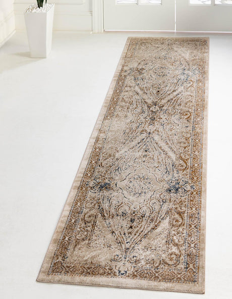 Beige 2' x 6' 9 Chateau Runner Area Rug 85% Polypropylene & 15% Chenille With Cotton Backing Traditional Vintage Distressed Carpet for Classical Interior Design Decorating for Sale at Rug Engine