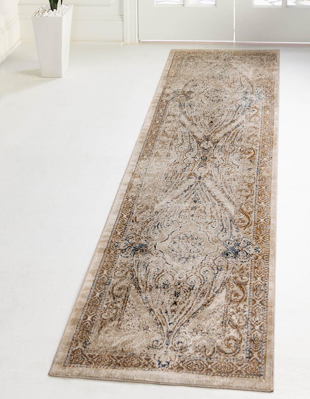 Beige 2' x 6' 9 Chateau Runner Area Rug 85% Polypropylene & 15% Chenille With Cotton Backing Traditional Vintage Distressed Carpet for Classical Interior Design Decorating for Sale at Rug Engine