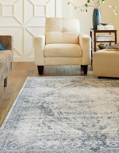 Dark Blue 9' x 12' Chateau Rectangle Area Rug 85% Polypropylene & 15% Chenille With Cotton Backing Traditional Vintage Distressed Carpet for Classical Interior Design Decorating for Sale at Rug Engine