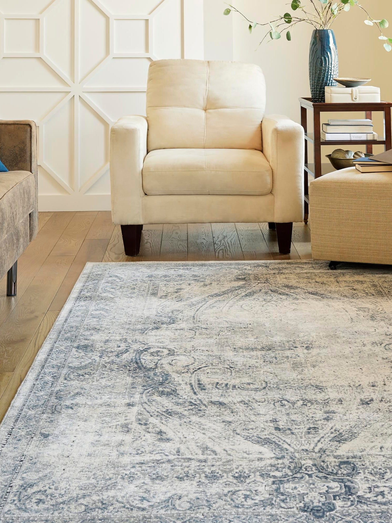 Dark Blue 10' x 14' 5 Chateau Rectangle Area Rug 85% Polypropylene & 15% Chenille With Cotton Backing Traditional Vintage Distressed Carpet for Classical Interior Design Decorating for Sale at Rug Engine