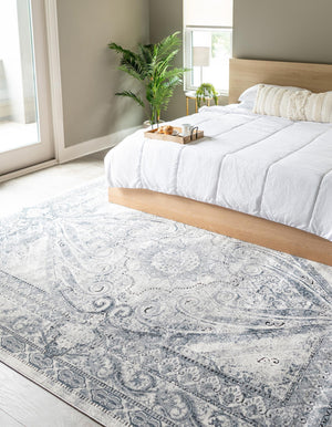 Dark Blue 4' 1 x 6' 1 Chateau Rectangle Area Rug 85% Polypropylene & 15% Chenille With Cotton Backing Traditional Vintage Distressed Carpet for Classical Interior Design Decorating for Sale at Rug Engine