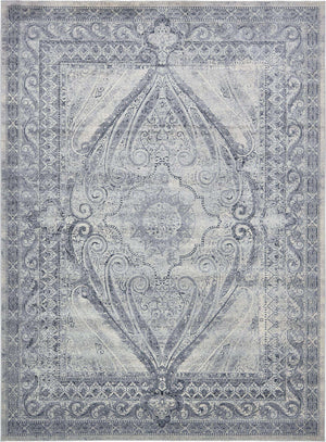 Dark Blue 9' x 12' Chateau Rectangle Area Rug 85% Polypropylene & 15% Chenille With Cotton Backing Traditional Vintage Distressed Carpet for Classical Interior Design Decorating for Sale at Rug Engine