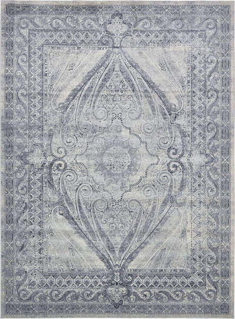 Dark Blue 9' x 12' Chateau Rectangle Area Rug 85% Polypropylene & 15% Chenille With Cotton Backing Traditional Vintage Distressed Carpet for Classical Interior Design Decorating for Sale at Rug Engine