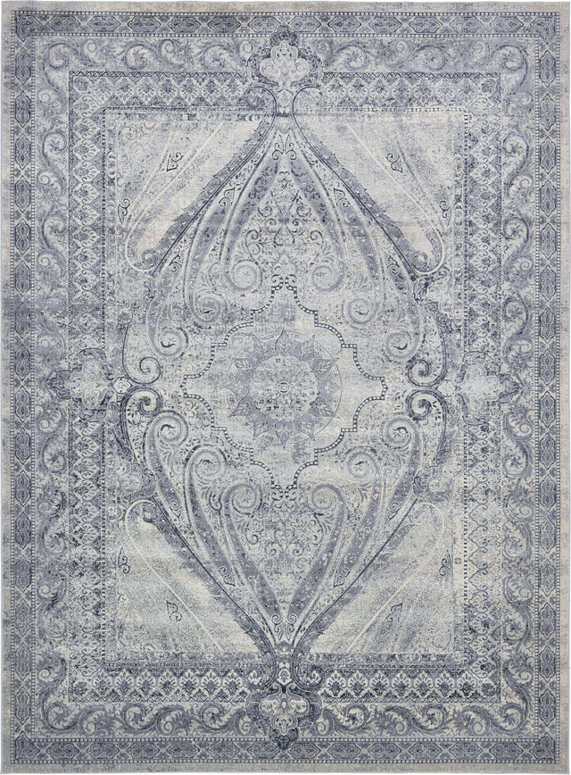Dark Blue 9' x 12' Chateau Rectangle Area Rug 85% Polypropylene & 15% Chenille With Cotton Backing Traditional Vintage Distressed Carpet for Classical Interior Design Decorating for Sale at Rug Engine