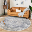 Dark Blue 7' 10 x 7' 10 Chateau Round Area Rug 85% Polypropylene & 15% Chenille With Cotton Backing Traditional Vintage Distressed Carpet for Classical Interior Design Decorating for Sale at Rug Engine