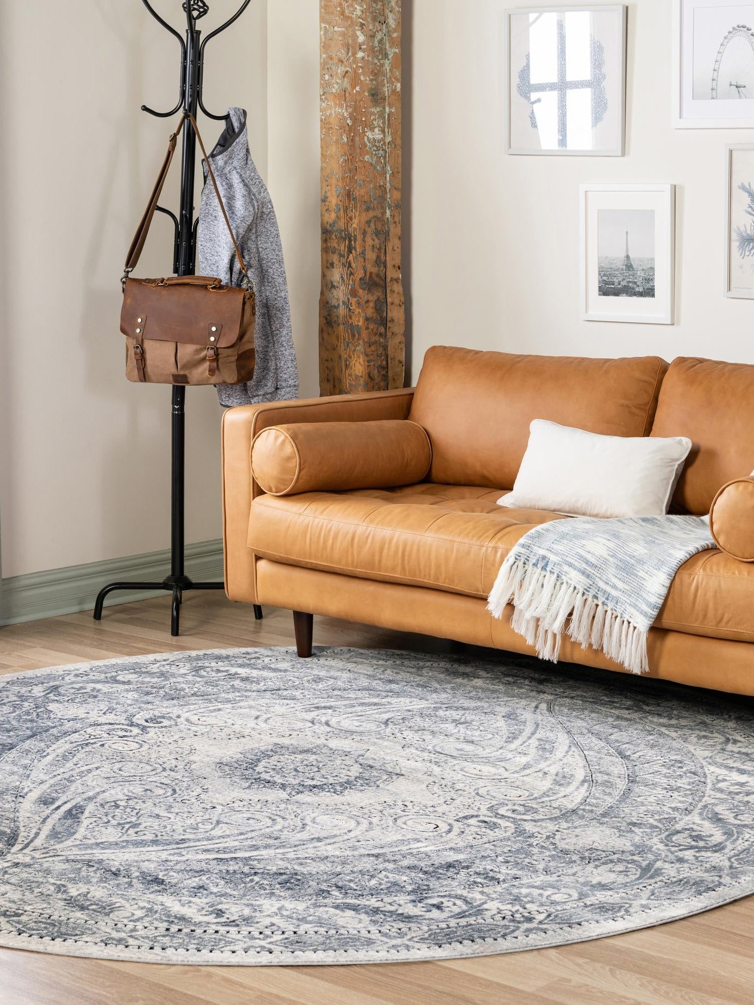 Dark Blue 4' 1 x 4' 1 Chateau Round Area Rug 85% Polypropylene & 15% Chenille With Cotton Backing Traditional Vintage Distressed Carpet for Classical Interior Design Decorating for Sale at Rug Engine