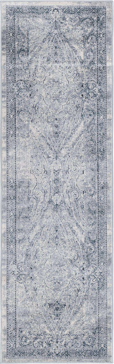 Dark Blue 2' x 6' 9 Chateau Runner Area Rug 85% Polypropylene & 15% Chenille With Cotton Backing Traditional Vintage Distressed Carpet for Classical Interior Design Decorating for Sale at Rug Engine