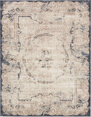 Cream 7' 10 x 10' Chateau Rectangle Area Rug 85% Polypropylene & 15% Chenille With Cotton Backing Traditional Vintage Distressed Carpet for Classical Interior Design Decorating for Sale at Rug Engine