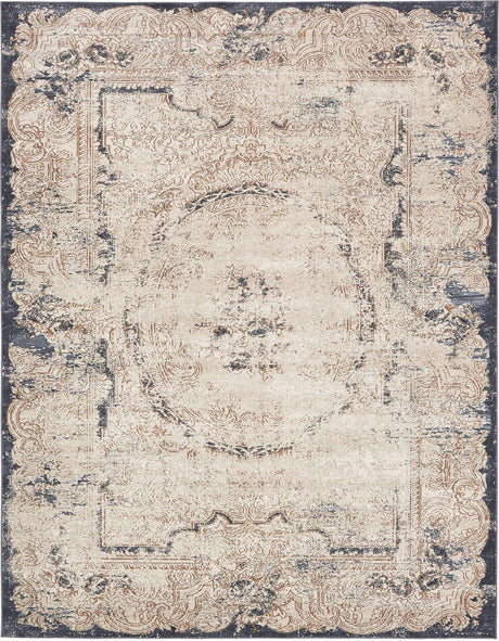 Cream 7' 10 x 10' Chateau Rectangle Area Rug 85% Polypropylene & 15% Chenille With Cotton Backing Traditional Vintage Distressed Carpet for Classical Interior Design Decorating for Sale at Rug Engine
