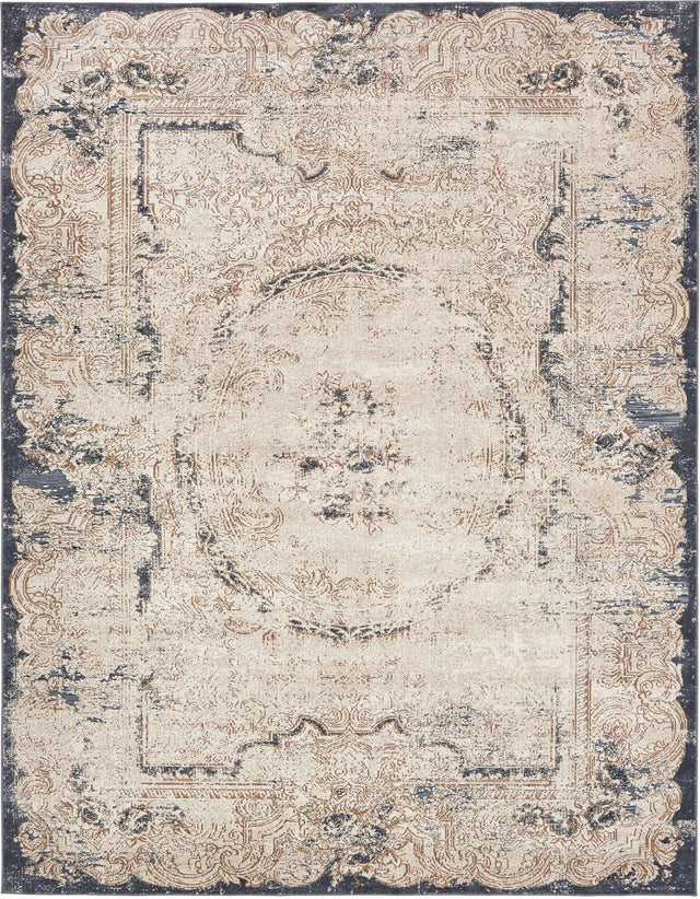 Cream 7' 10 x 10' Chateau Rectangle Area Rug 85% Polypropylene & 15% Chenille With Cotton Backing Traditional Vintage Distressed Carpet for Classical Interior Design Decorating for Sale at Rug Engine
