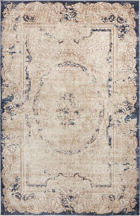 Cream 4' 1 x 6' 1 Chateau Rectangle Area Rug 85% Polypropylene & 15% Chenille With Cotton Backing Traditional Vintage Distressed Carpet for Classical Interior Design Decorating for Sale at Rug Engine