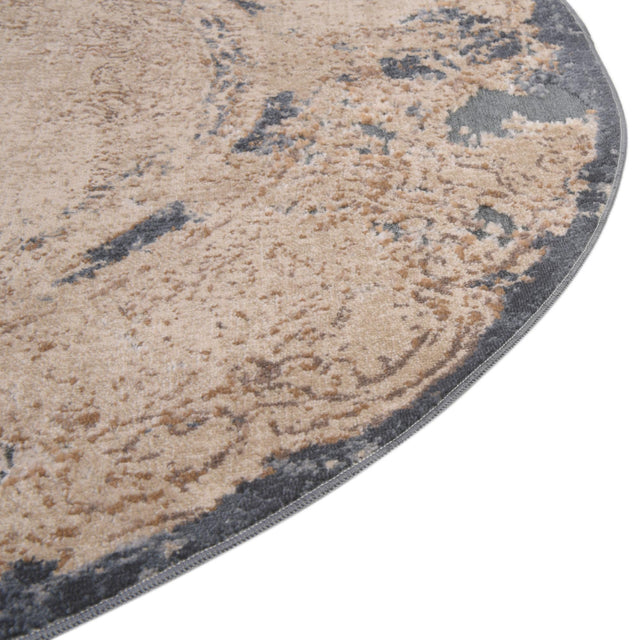 Cream 4' 1 x 4' 1 Chateau Round Area Rug 85% Polypropylene & 15% Chenille With Cotton Backing Traditional Vintage Distressed Carpet for Classical Interior Design Decorating for Sale at Rug Engine
