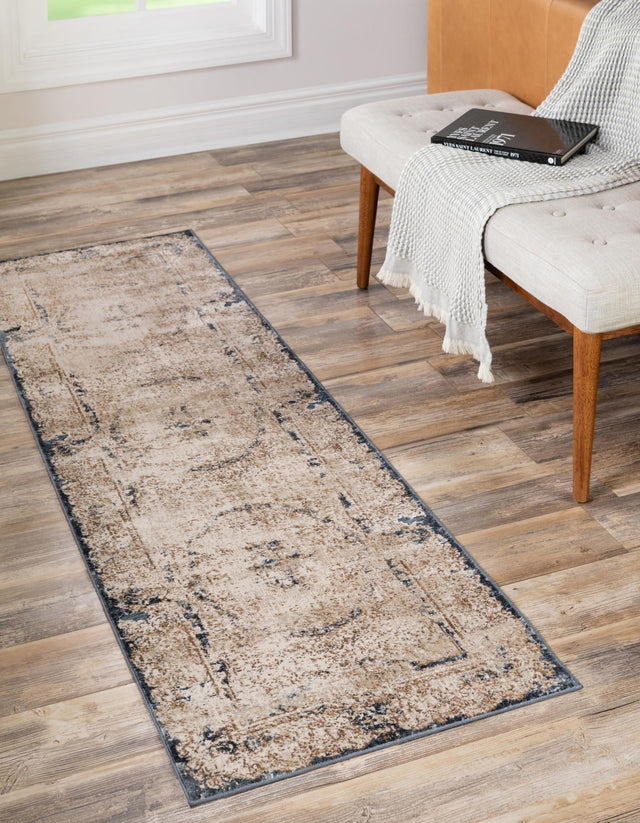 Cream 3' 1 x 13' 1 Chateau Runner Area Rug 85% Polypropylene & 15% Chenille With Cotton Backing Traditional Vintage Distressed Carpet for Classical Interior Design Decorating for Sale at Rug Engine