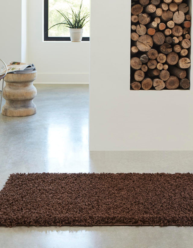 Chocolate Brown 3' x 10' Solid Shag Runner Rug