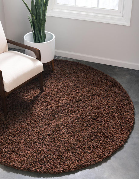 Chocolate Brown 4' 1 x 4' 1 Solid Shag Round Rug