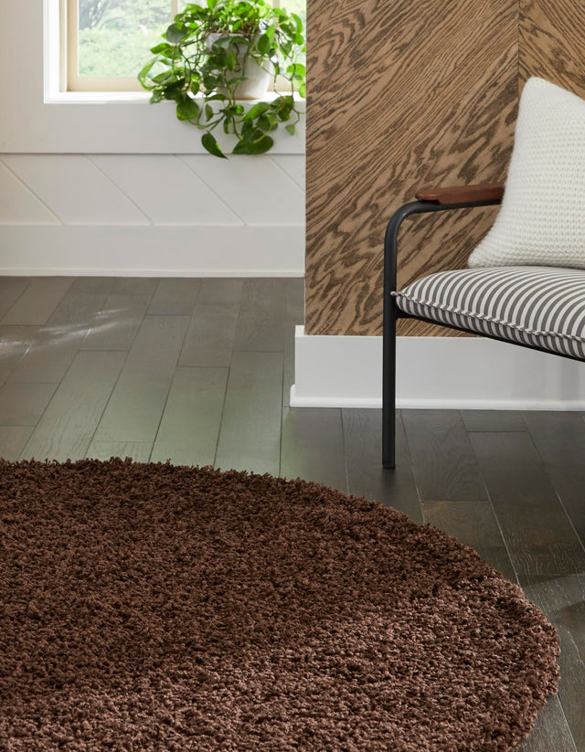 Chocolate Brown 5' 3 x 5' 3 Solid Shag Round Area Rug Thick Soft Touch Fluffy & Plush Shaggy Pile