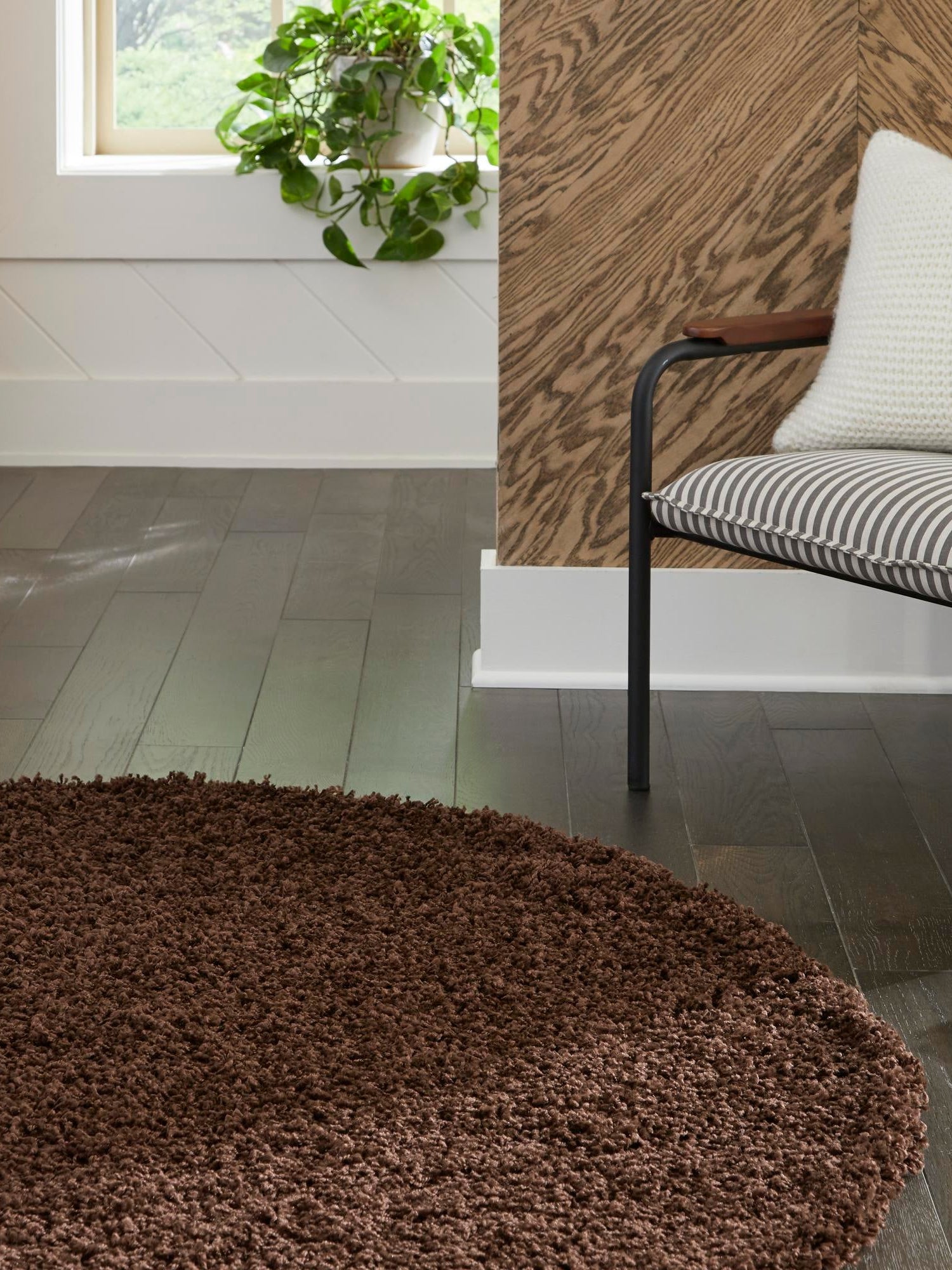 Chocolate Brown 7' 1 x 7' 1 Solid Shag Round Area Rug Thick Soft Touch Fluffy & Plush Shaggy Pile Durable Minimalist Carpet for Classic Interior Design for Sale at Rug Engine