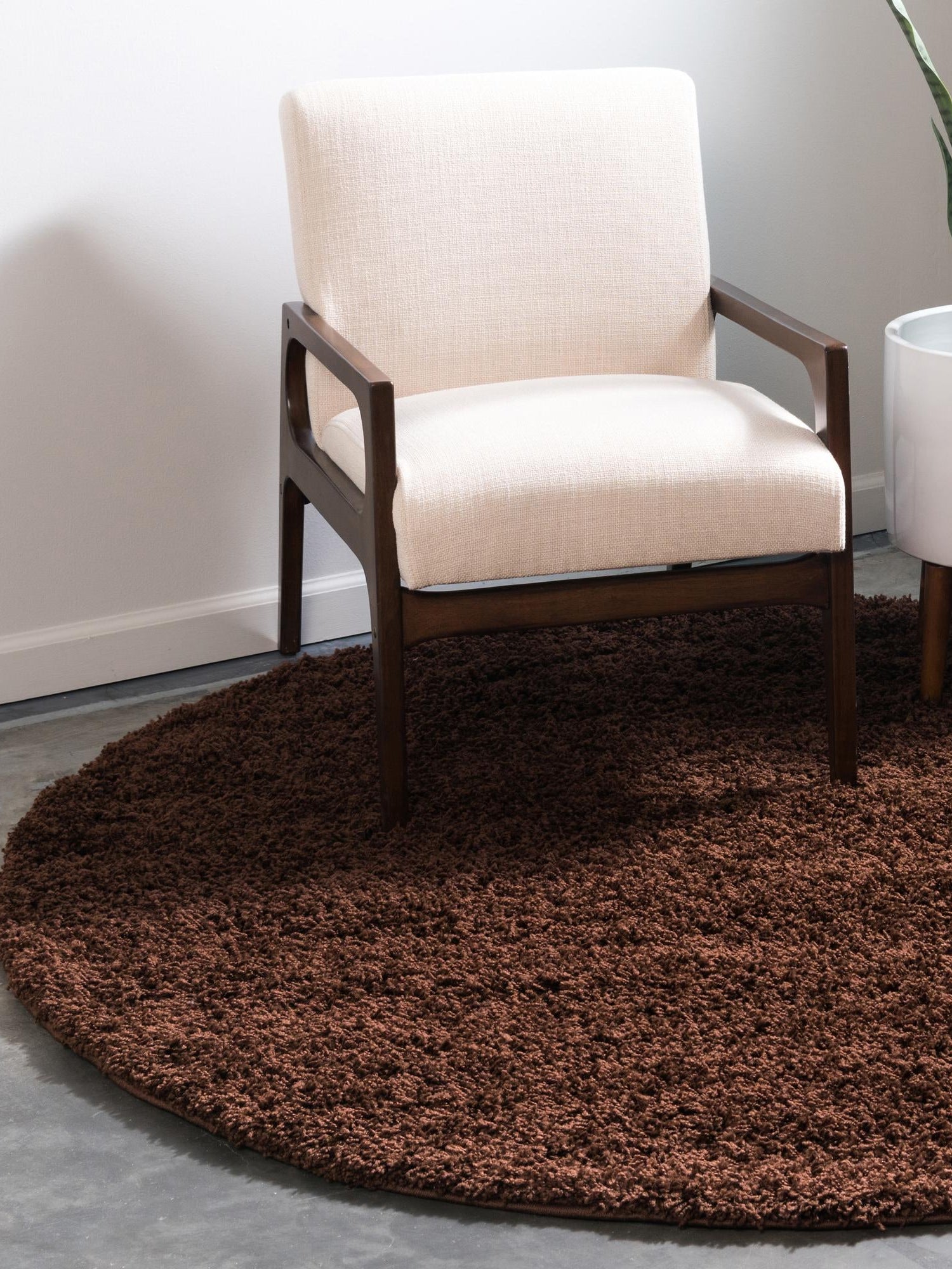 Chocolate Brown 5' 3 x 5' 3 Solid Shag Round Area Rug Thick Soft Touch Fluffy & Plush Shaggy Pile Durable Minimalist Carpet for Classic Interior Design for Sale at Rug Engine