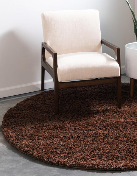 Chocolate Brown 5' 3 x 5' 3 Solid Shag Round Area Rug Thick Soft Touch Fluffy & Plush Shaggy Pile Durable Minimalist Carpet for Classic Interior Design for Sale at Rug Engine