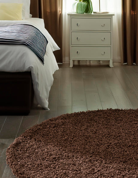 Chocolate Brown 5' 3 x 5' 3 Solid Shag Round Area Rug Thick Soft Touch Fluffy & Plush Shaggy Pile Durable Minimalist Carpet for Classic Interior Design for Sale at Rug Engine