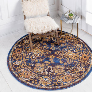 Dark Blue 5' x 5' Augustus Round Area Rug 70% Polypropylene & 30% Polyester With Cotton Backing Easy Clean Home Decor Carpet for Sale at Rug Engine