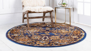 Dark Blue 5' x 5' Augustus Round Area Rug 70% Polypropylene & 30% Polyester With Cotton Backing Easy Clean Home Decor Carpet for Sale at Rug Engine