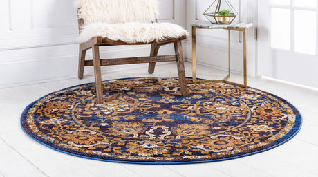 Dark Blue 5' x 5' Augustus Round Area Rug 70% Polypropylene & 30% Polyester With Cotton Backing Easy Clean Home Decor Carpet for Sale at Rug Engine