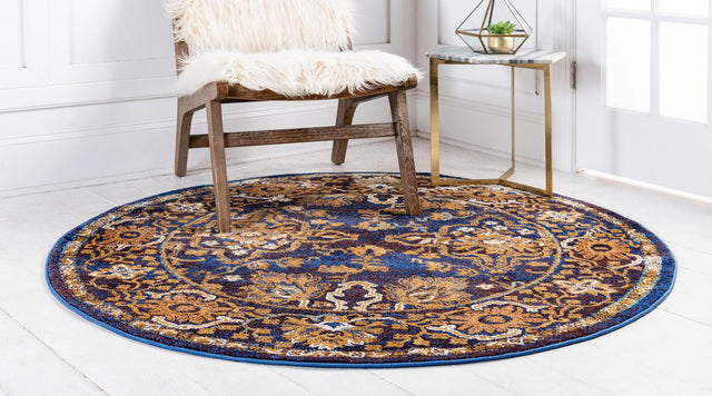 Dark Blue 5' x 5' Augustus Round Area Rug 70% Polypropylene & 30% Polyester With Cotton Backing Easy Clean Home Decor Carpet for Sale at Rug Engine