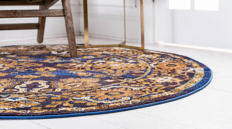 Dark Blue 5' x 5' Augustus Round Area Rug 70% Polypropylene & 30% Polyester With Cotton Backing Easy Clean Home Decor Carpet for Sale at Rug Engine