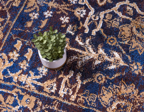 Dark Blue 5' x 5' Augustus Round Area Rug 70% Polypropylene & 30% Polyester With Cotton Backing Easy Clean Home Decor Carpet for Sale at Rug Engine