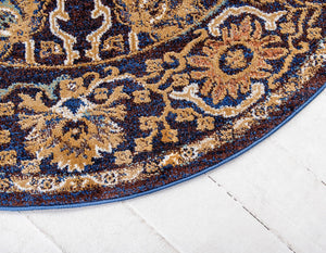 Dark Blue 5' x 5' Augustus Round Area Rug 70% Polypropylene & 30% Polyester With Cotton Backing Easy Clean Home Decor Carpet for Sale at Rug Engine