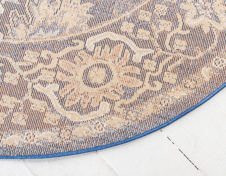 Dark Blue 5' x 5' Augustus Round Area Rug 70% Polypropylene & 30% Polyester With Cotton Backing Easy Clean Home Decor Carpet for Sale at Rug Engine