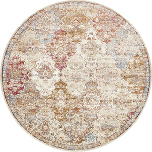 Beige 8' x 8' Augustus Round Area Rug 70% Polypropylene & 30% Polyester With Cotton Backing Easy Clean Home Decor Carpet for Sale at Rug Engine
