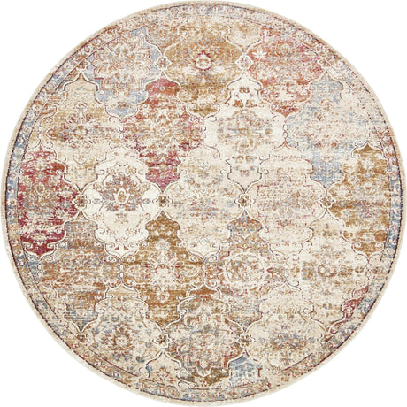 Beige 8' x 8' Augustus Round Area Rug 70% Polypropylene & 30% Polyester With Cotton Backing Easy Clean Home Decor Carpet for Sale at Rug Engine