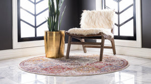 Beige 8' x 8' Augustus Round Area Rug 70% Polypropylene & 30% Polyester With Cotton Backing Easy Clean Home Decor Carpet for Sale at Rug Engine