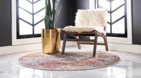 Beige 8' x 8' Augustus Round Area Rug 70% Polypropylene & 30% Polyester With Cotton Backing Easy Clean Home Decor Carpet for Sale at Rug Engine