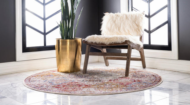 Beige 8' x 8' Augustus Round Area Rug 70% Polypropylene & 30% Polyester With Cotton Backing Easy Clean Home Decor Carpet for Sale at Rug Engine