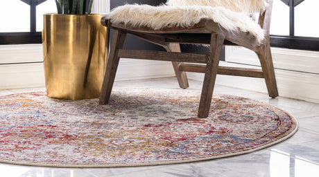Beige 8' x 8' Augustus Round Area Rug 70% Polypropylene & 30% Polyester With Cotton Backing Easy Clean Home Decor Carpet for Sale at Rug Engine