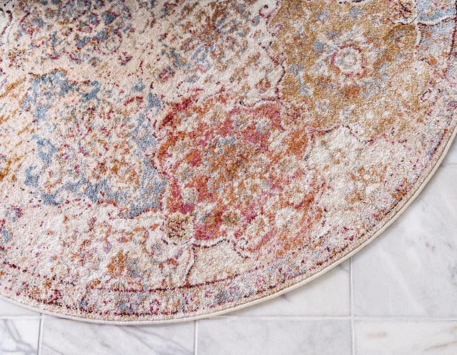 Beige 8' x 8' Augustus Round Area Rug 70% Polypropylene & 30% Polyester With Cotton Backing Easy Clean Home Decor Carpet for Sale at Rug Engine