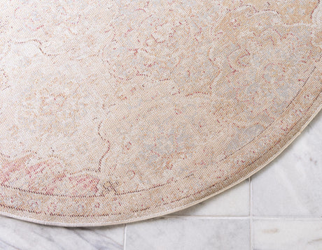 Beige 8' x 8' Augustus Round Area Rug 70% Polypropylene & 30% Polyester With Cotton Backing Easy Clean Home Decor Carpet for Sale at Rug Engine