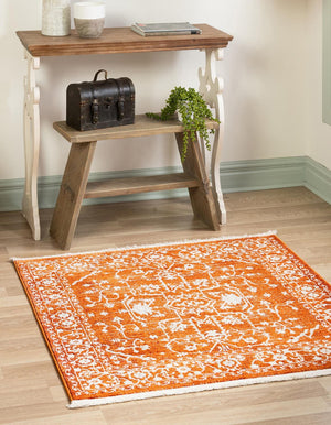 Terracotta 4' x 4' New Classical Square Area Rug 70% Polypropylene & 30% Polyester Traditional Vintage Distressed Carpet for Interior Design Home Decor for Sale at Rug Engine