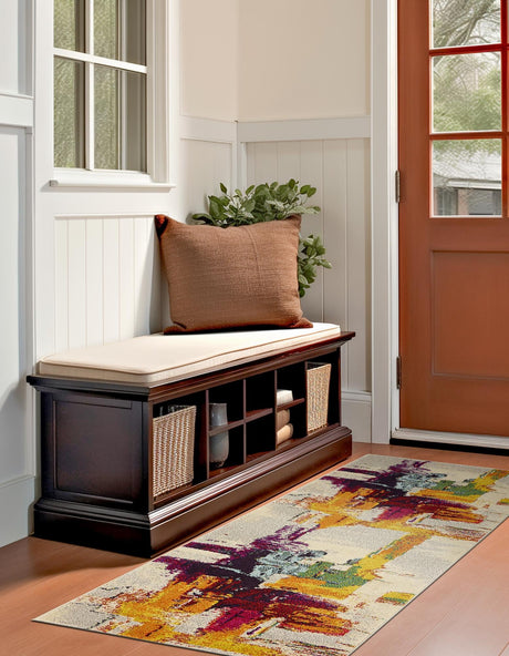 Beige 2' 2 x 6' 9 Estrella Runner Area Rug 100% Polypropylene Non-Shedding Stain Resistant Carpet Colorful Modern Abstract Design Easy Clean for Home Decor for Sale at Rug Engine