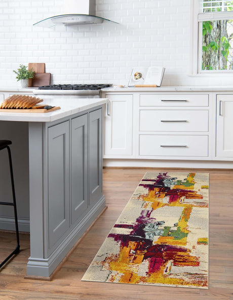 Beige 2' 2 x 6' 9 Estrella Runner Area Rug 100% Polypropylene Non-Shedding Stain Resistant Carpet Colorful Modern Abstract Design Easy Clean for Home Decor for Sale at Rug Engine