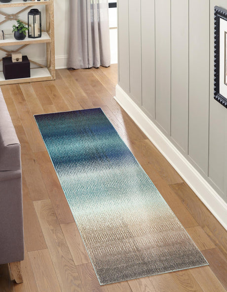 Blue 2' 7 x 10' Estrella Runner Area Rug 100% Polypropylene Non-Shedding Stain Resistant Carpet Colorful Modern Abstract Design Easy Clean for Home Decor for Sale at Rug Engine