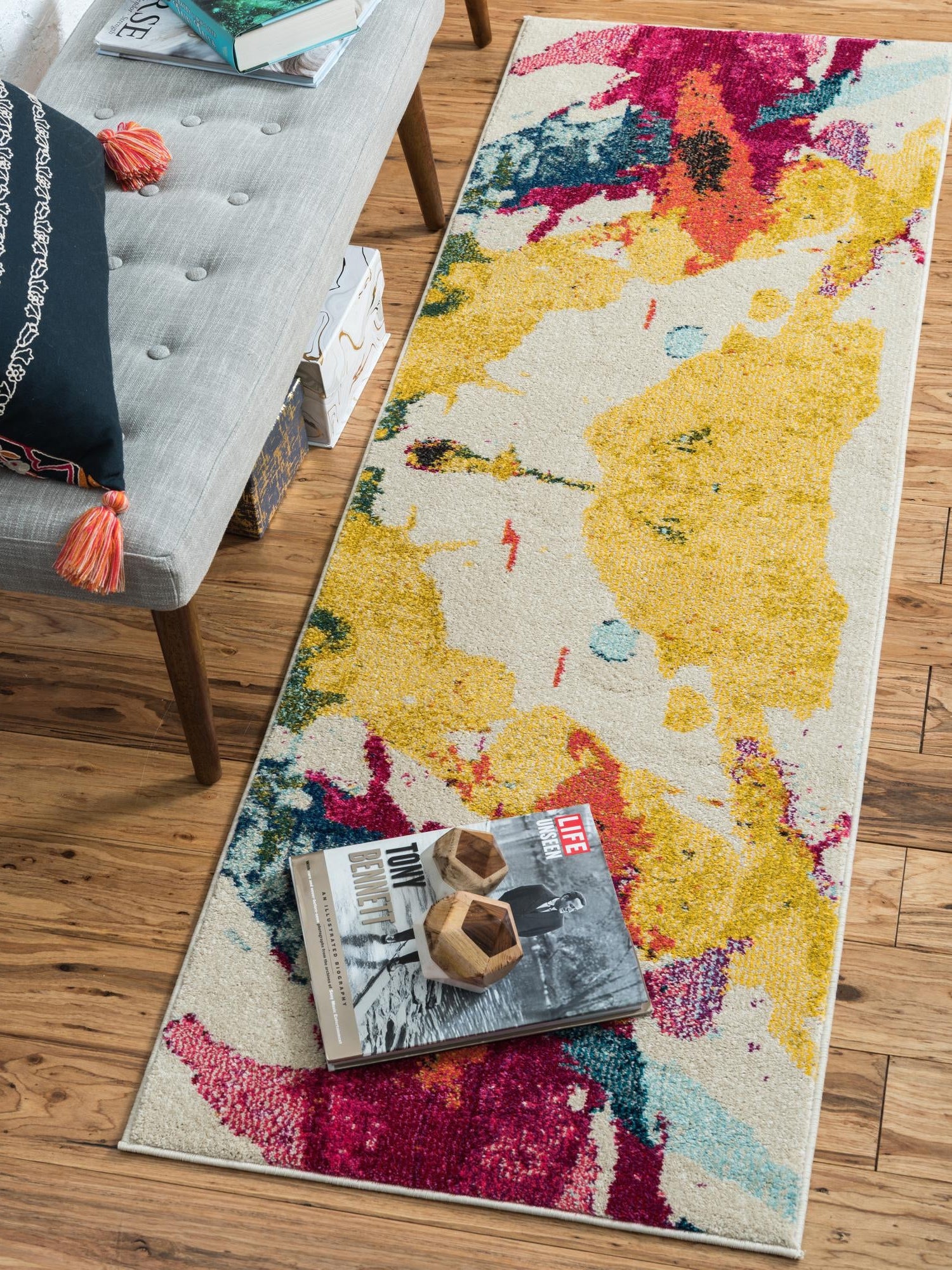 Beige 2' 7 x 10' Estrella Runner Area Rug 100% Polypropylene Non-Shedding Stain Resistant Carpet Colorful Modern Abstract Design Easy Clean for Home Decor for Sale at Rug Engine