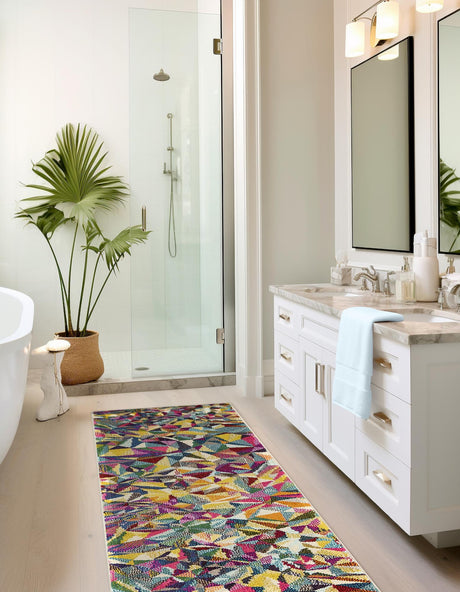 Multicolor 2' 7 x 10' Estrella Runner Area Rug 100% Polypropylene Non-Shedding Stain Resistant Carpet Colorful Modern Abstract Design Easy Clean for Home Decor for Sale at Rug Engine