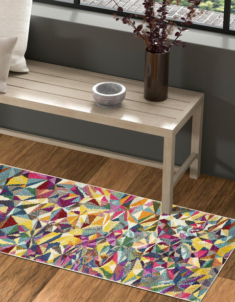Multicolor 2' 7 x 10' Estrella Runner Area Rug 100% Polypropylene Non-Shedding Stain Resistant Carpet Colorful Modern Abstract Design Easy Clean for Home Decor for Sale at Rug Engine