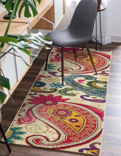 Cream 2' 2 x 6' 9 Estrella Runner Area Rug 100% Polypropylene Non-Shedding Stain Resistant Carpet Colorful Modern Abstract Design Easy Clean for Home Decor for Sale at Rug Engine