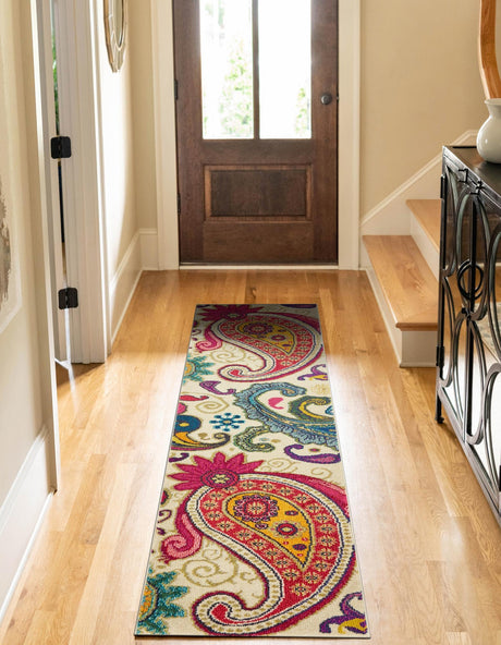 Cream 2' 2 x 6' 9 Estrella Runner Area Rug 100% Polypropylene Non-Shedding Stain Resistant Carpet Colorful Modern Abstract Design Easy Clean for Home Decor for Sale at Rug Engine